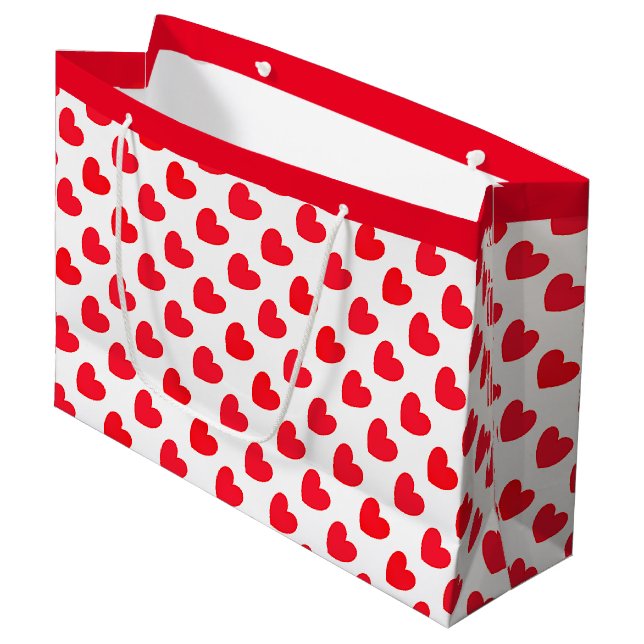 Sacola Para Presentes Grande Red Love Heart Pattern on White (Frente inclinada)