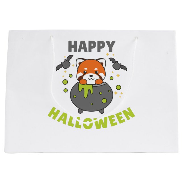 Sacola Para Presentes Grande Red Panda Happy Halloween Cauldron Bat (Frente)