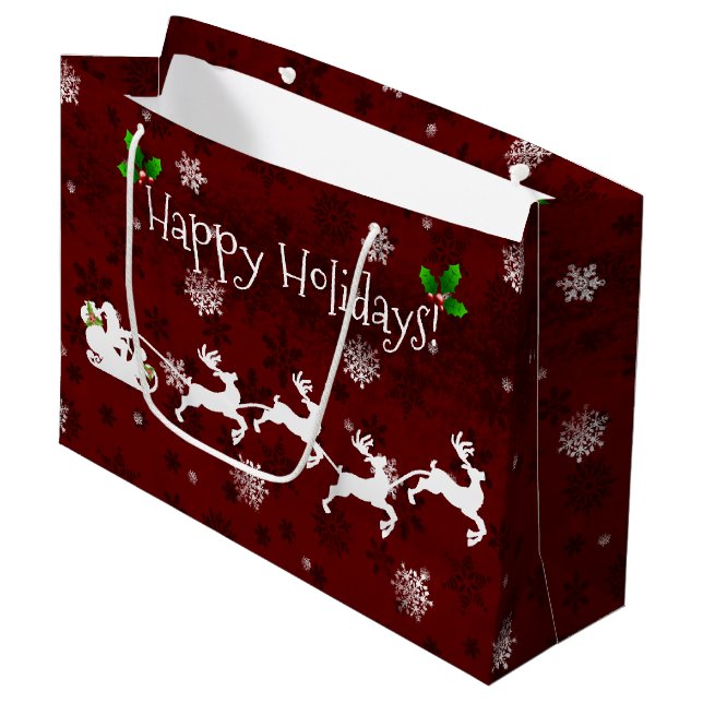Sacola Para Presentes Grande Red Papai noel Sleigh e Reindeer Gift Bag (Frente inclinada)