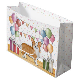 Sacola Para Presentes Grande Red Pembroke Welsh Corgi Colorido Pastel Aniversár