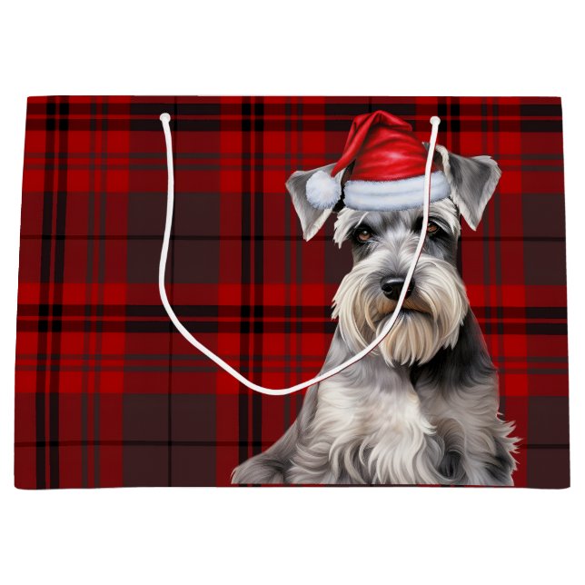 Sacola Para Presentes Grande Red Plaid Schnauzer Dog Lover Holiday (Frente)
