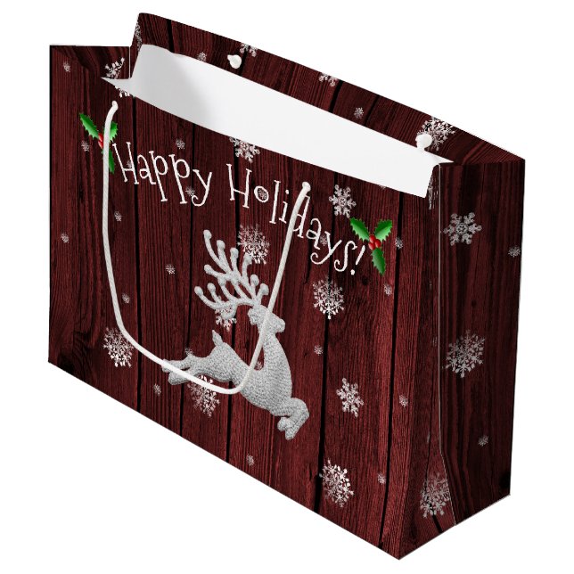 Sacola Para Presentes Grande Red Rustic Christmas Reindeer Gift Bag (Frente inclinada)