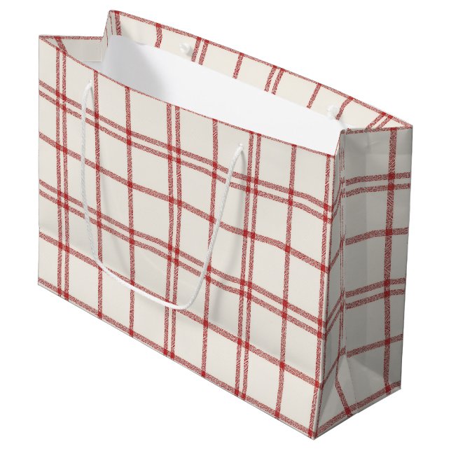 Sacola Para Presentes Grande Red Snow Christmas Plaid (Frente inclinada)