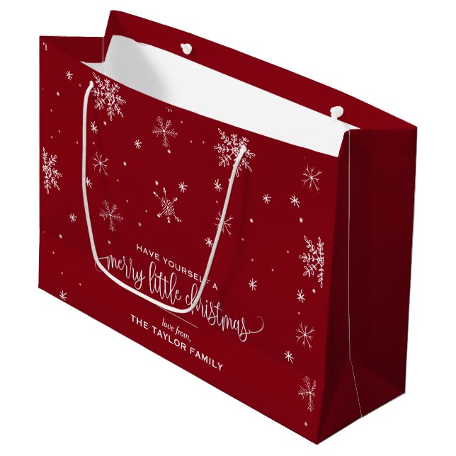 Sacola Para Presentes Grande Red Snowflake Natal (Frente inclinada)