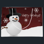 Sacola Para Presentes Grande Red Snowman Winter Scenery Christmas Gift Bag<br><div class="desc">Saqueie seus presentes de Natal com este Snowman Red Snowman, Esfestivo e caprichoso, Snowman, Snowman. Design de presente apresenta um boneco de neve feliz em uma cena de ventania de neve contra um fundo vermelho adornado com flocos de neve de cor correspondente. Itens adicionais de presentes e feriados disponíveis com...</div>