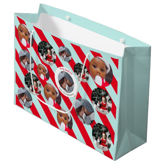 Sacola Para Presentes Grande Red Stripe Personalizado Fab Natal Três Foto (Frente inclinada)