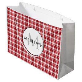 Sacola Para Presentes Grande Red White Checks Monograma de Xadrez
