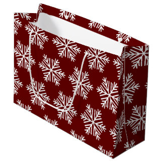 Sacola Para Presentes Grande Red White Modern Snowflake Christmas Pattern