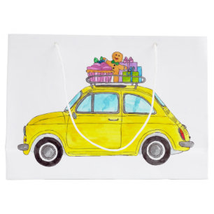 Sacola Para Presentes Grande Refletor Amarelo Fiat 500 Presentes de Natal Aquar