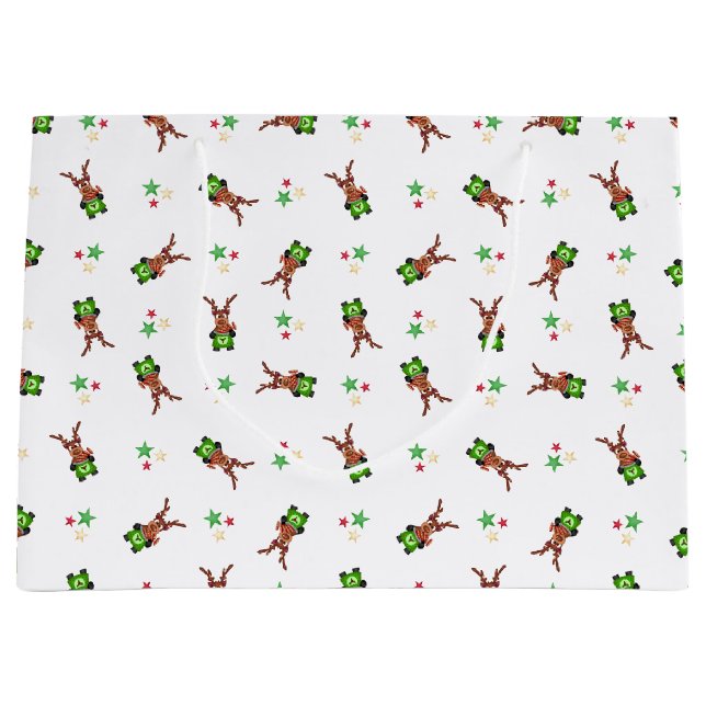 Sacola Para Presentes Grande Reinador De Natal Festivo Verde E Vermelho Kasky (Frente)