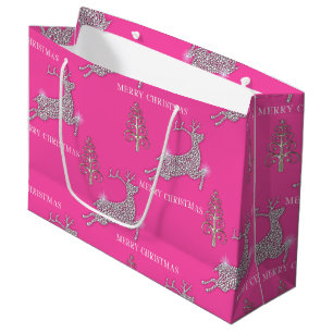 Sacola Para Presentes Grande Reindedo Diamante Estimulante no Natal Rosa