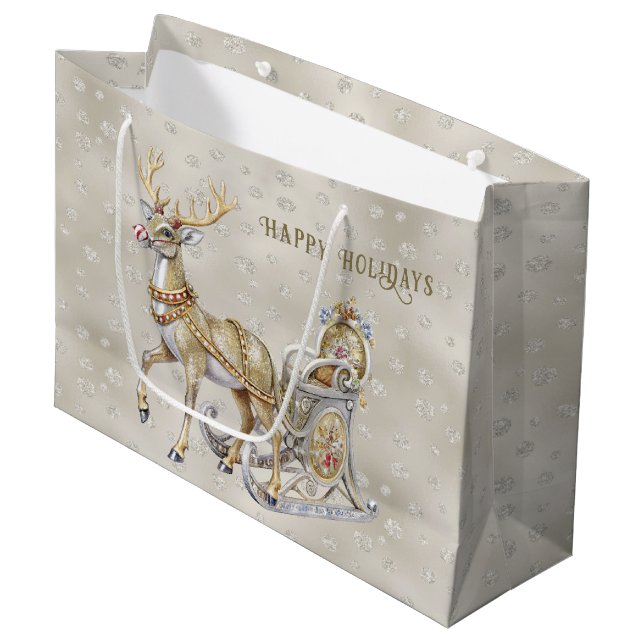 Sacola Para Presentes Grande Reindeer Sleigh Holiday Bag (Frente inclinada)