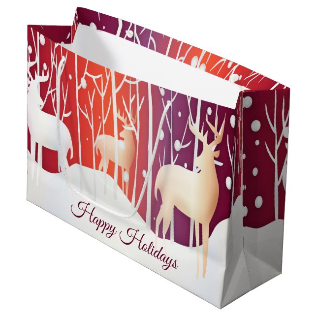 Sacola Para Presentes Grande Reindeer Snowy Holiday Gift Bag (Frente inclinada)