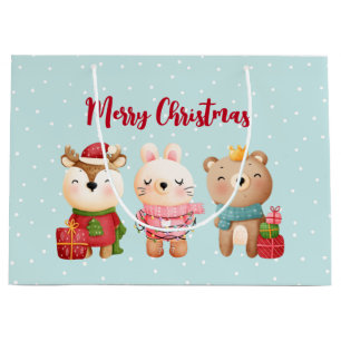 Sacola Para Presentes Grande Reindeer, Urso e Coelho Feliz Natal