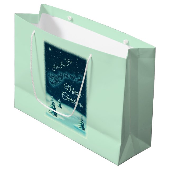 Sacola Para Presentes Grande Reindeers Puxando Papai Noel Natal (Frente inclinada)