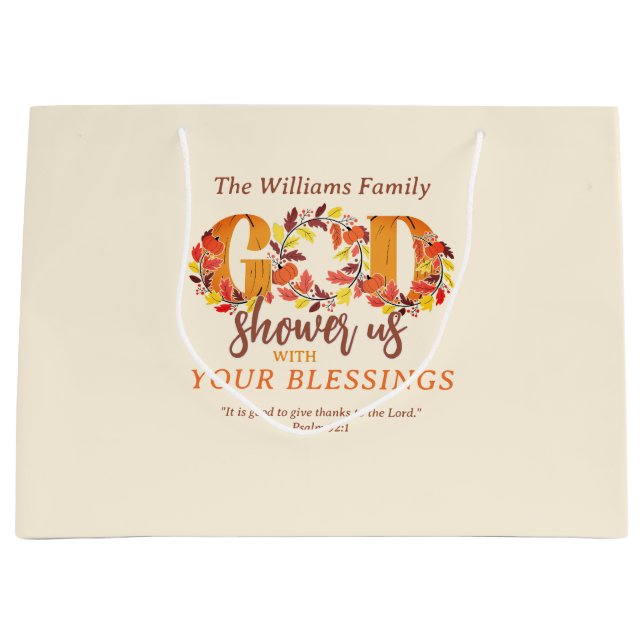 Sacola Para Presentes Grande Religious Thanksgiving Faith Bible Quote (Frente)