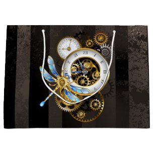 Sacola Para Presentes Grande Relógio Steampunk com Dragonfly Mecânica