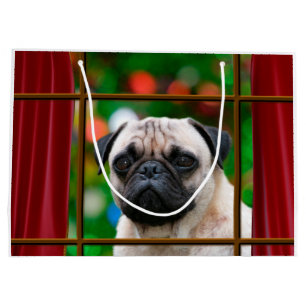 Sacola Para Presentes Grande Relógios do Pug para o papai noel
