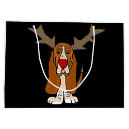 Sacola Para Presentes Grande Rena engraçada do Natal de Basset Hound