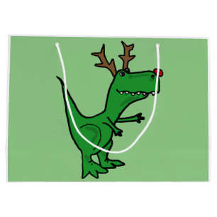 Sacola Para Presentes Grande Rena engraçada do Natal do dinossauro de T-Rex