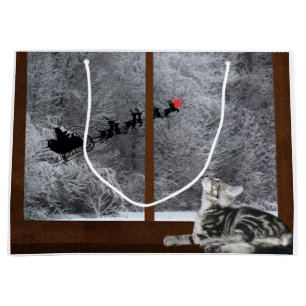 Sacola Para Presentes Grande Rena vermelha do ponto do Natal do gato