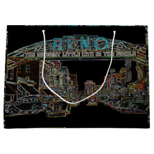 SACOLA PARA PRESENTES GRANDE RENO NEVADA VINTAGE NÊON DE ÁGUA COLORIDA