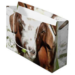 Sacola Para Presentes Grande Retrato Artístico Whimsical De Um Grazing De Cabra