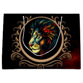 Sacola Para Presentes Grande Retrato da cabeça de leão estilizado em Mandala