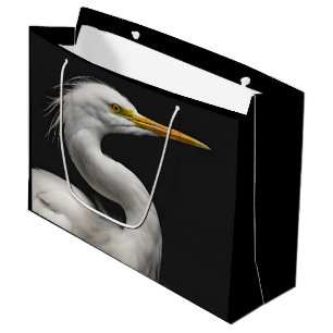 Sacola Para Presentes Grande Retrato de Egrete Branco do excelente II