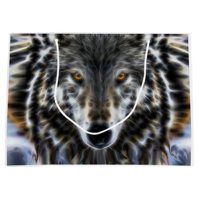 Sacola Para Presentes Grande Retrato design Wolf Inspirational (Frente)