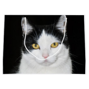 Sacola Para Presentes Grande Retrato preto e branco do gato