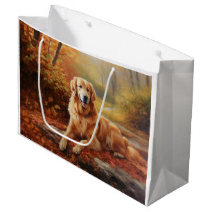 Sacola Para Presentes Grande Retriever de ouros no outono Folhas caem inspiraçã