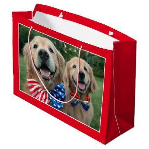 Sacola Para Presentes Grande Retrievers dourados no Dia da Independência dos