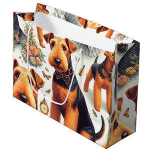 Sacola Para Presentes Grande Retro Airedale Terrier sem costura