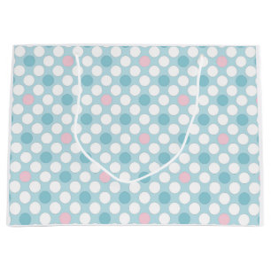 Sacola Para Presentes Grande Retro azul-rosa branco do Bolinhas