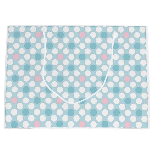 Sacola Para Presentes Grande Retro azul-rosa branco do Bolinhas (Frente)