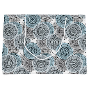 Sacola Para Presentes Grande Retro, padrão retrô, azul e cinza, elegante