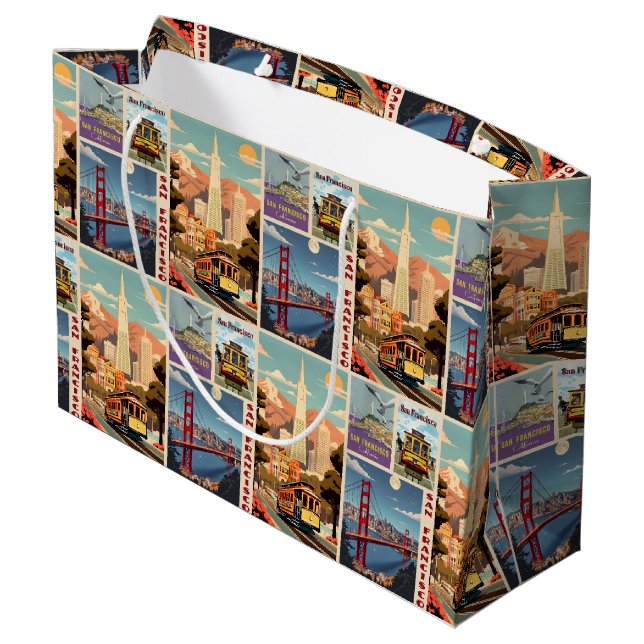 Sacola Para Presentes Grande Retro São Francisco Patchwork (Verso inclinado)