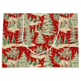 Sacola Para Presentes Grande Retro Vintage Christmas Landscape