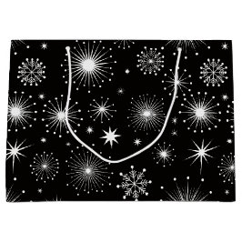 Sacola Para Presentes Grande Retro Vintage Christmas Stars & Snowflakes