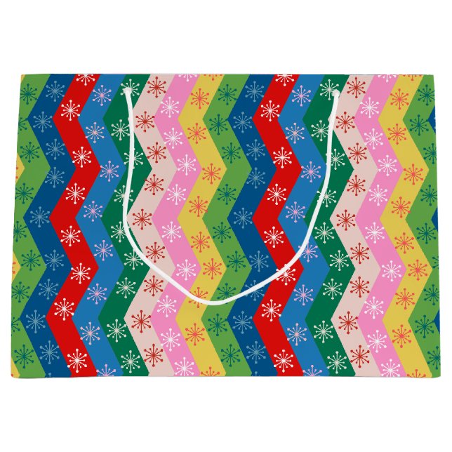 Sacola Para Presentes Grande Retro zigzag Chevron Snowflake Pattern (Frente)
