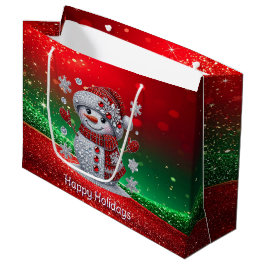 Sacola Para Presentes Grande Rhinestones Snowman Holiday Gift Bag