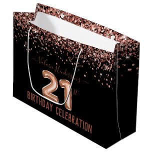 Sacola Para Presentes Grande Rico cor-de-rosa com aniversário de 21 anos grand