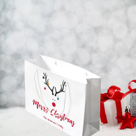Sacola Para Presentes Grande Rinca de Natal minimalista e engraçada em branco