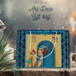 Sacola Para Presentes Grande Roaring Twties Revival Art Deco Blue