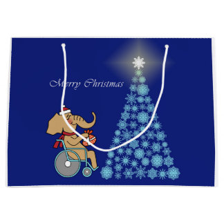Sacola Para Presentes Grande Rollstuhl-Elefant mit Weihnachtsmannmütze