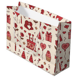 Sacola Para Presentes Grande Romantic Celebration Doodle Pattern