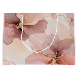 Sacola Para Presentes Grande Romântico Rosa Bege Dourado Floral Chá de Noiva