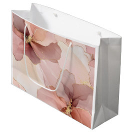 Sacola Para Presentes Grande Romântico Rosa Bege Dourado Floral Chá de Noiva