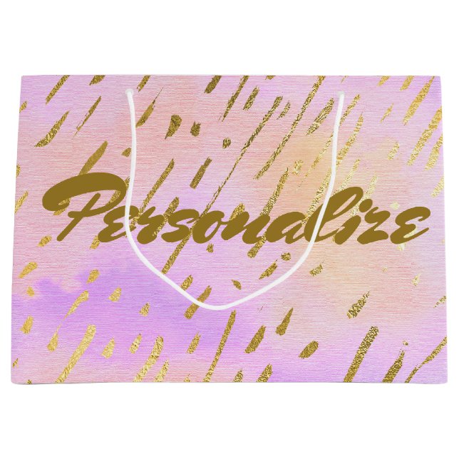 Sacola Para Presentes Grande Rosa-branca e Dourado (Frente)